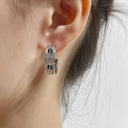 [⭐Sparkve]LOVE CERAMIC DIAMOND PAVED SILVER EARRINGS