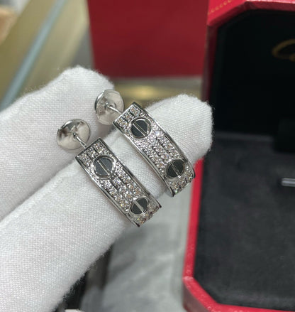 [⭐Sparkve]LOVE CERAMIC DIAMOND PAVED SILVER EARRINGS