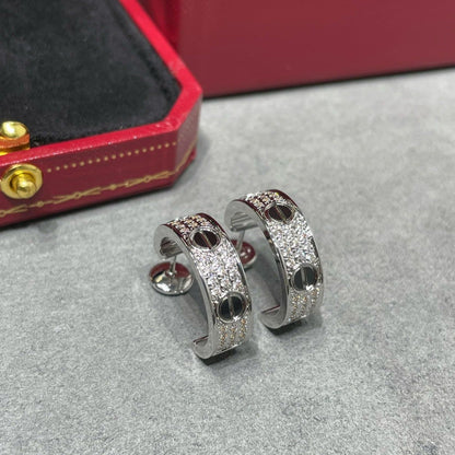 [⭐Sparkve]LOVE CERAMIC DIAMOND PAVED SILVER EARRINGS