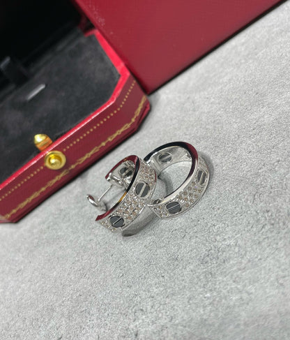 [⭐Sparkve]LOVE CERAMIC DIAMOND PAVED SILVER EARRINGS