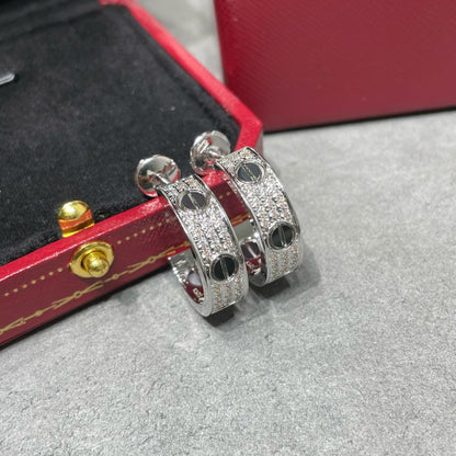 [⭐Sparkve]LOVE CERAMIC DIAMOND PAVED SILVER EARRINGS