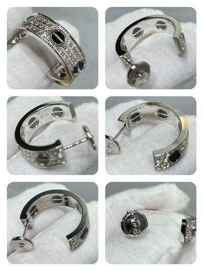 [⭐Sparkve]LOVE CERAMIC DIAMOND PAVED SILVER EARRINGS