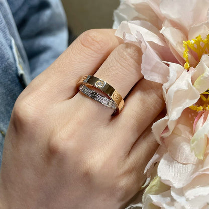 [⭐Sparkve]LOVE PINK GOLD SILVER DIAMOND DOUBLE RING