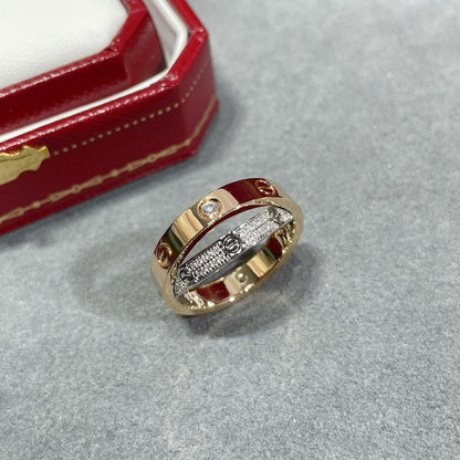 [⭐Sparkve]LOVE PINK GOLD SILVER DIAMOND DOUBLE RING