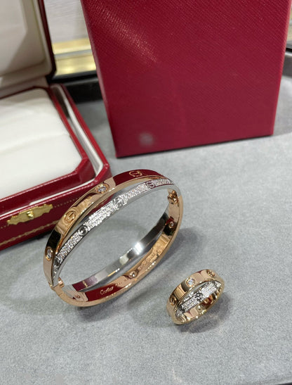 [⭐Sparkve]LOVE PINK GOLD SILVER DIAMOND DOUBLE RING