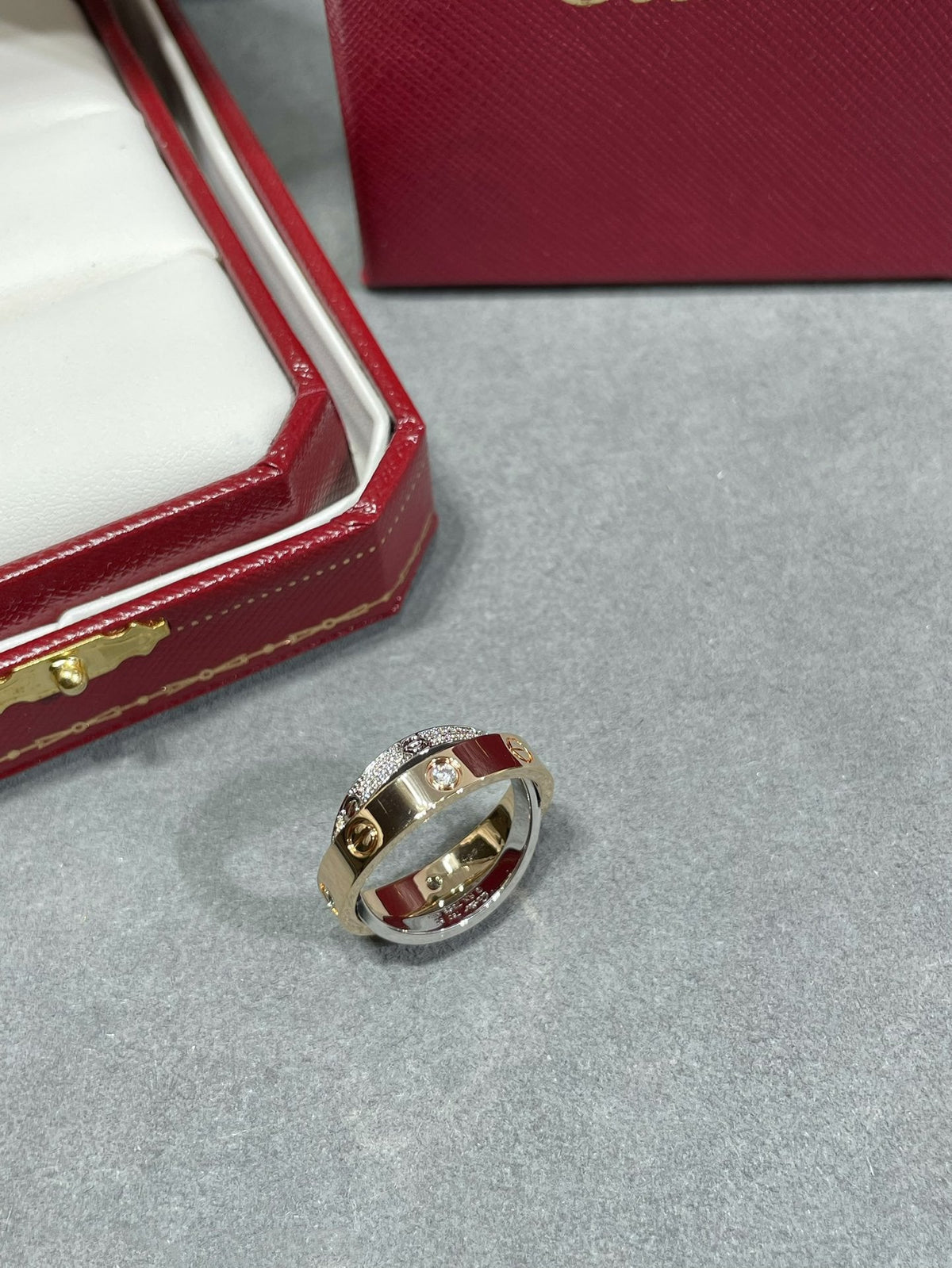 [⭐Sparkve]LOVE PINK GOLD SILVER DIAMOND DOUBLE RING