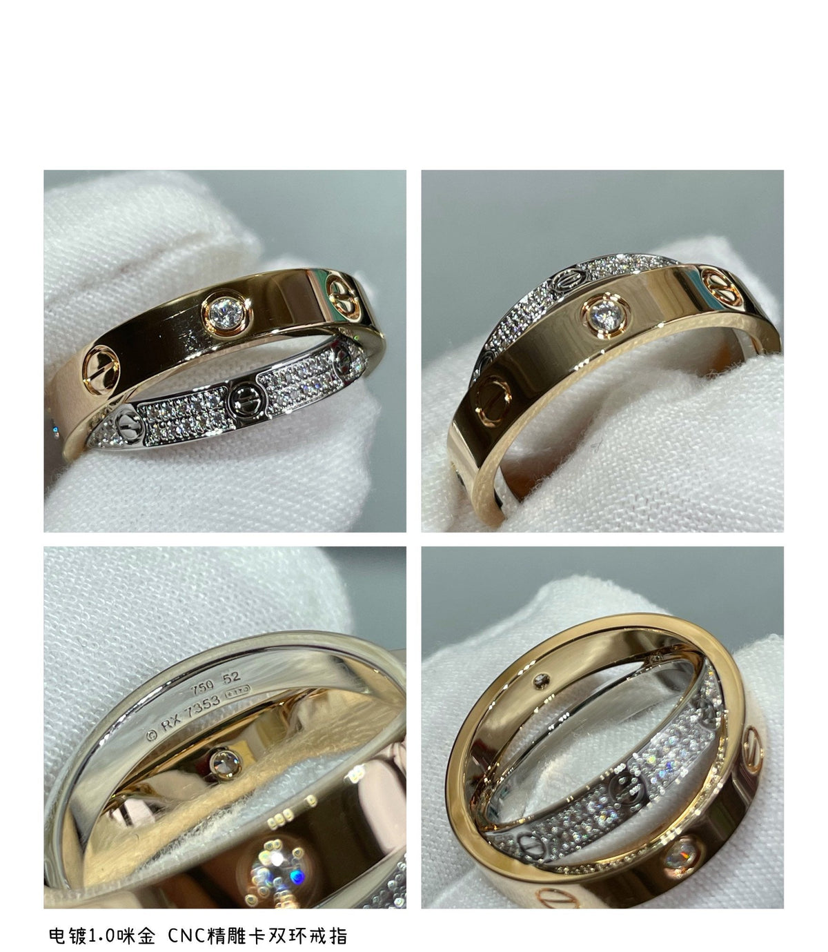 [⭐Sparkve]LOVE PINK GOLD SILVER DIAMOND DOUBLE RING