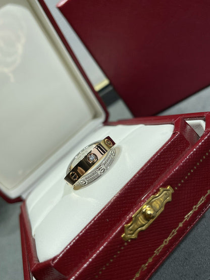 [⭐Sparkve]LOVE PINK GOLD SILVER DIAMOND DOUBLE RING