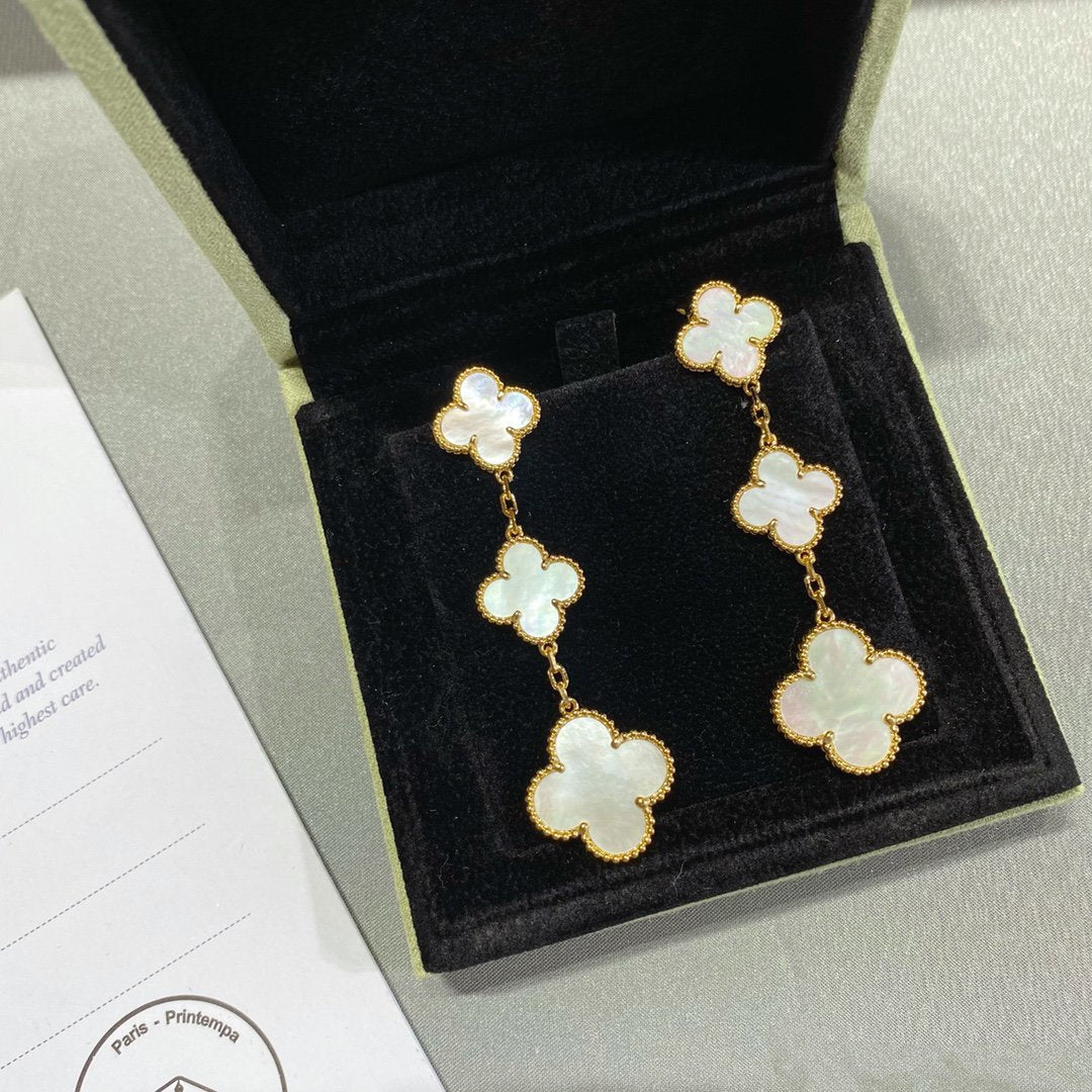 [⭐Sparkve]CLOVER MOP 3 MOTIFS GOLD EARRINGS