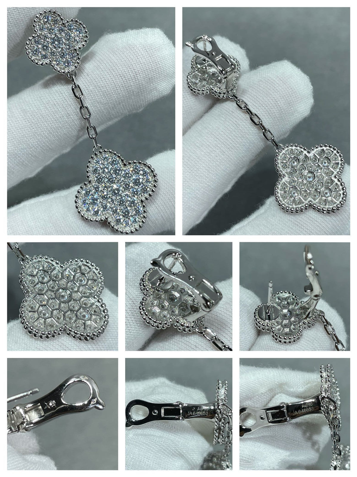 [⭐Sparkve]CLOVER 2 MOTIFS DIAMOND PAVED SILVER EARRINGS