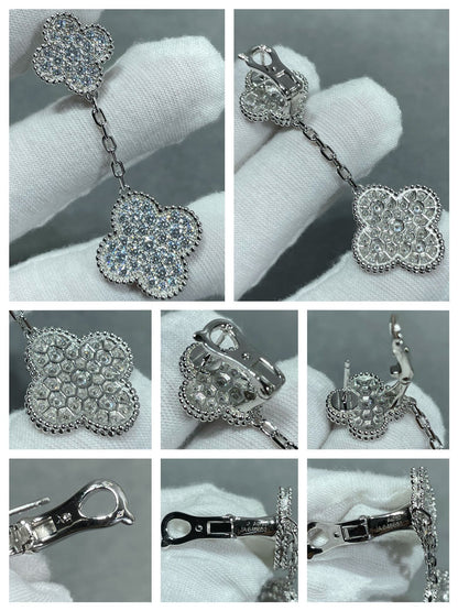 [⭐Sparkve]CLOVER 2 MOTIFS DIAMOND PAVED SILVER EARRINGS