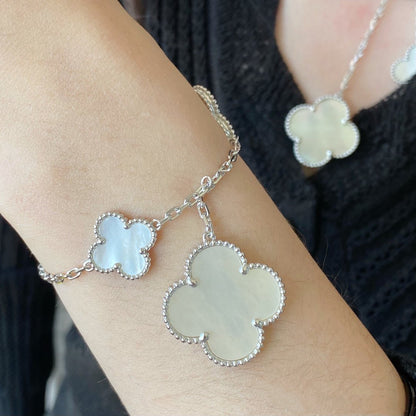 [⭐Sparkve]CLOVER 5 MOTIF WHITE MOP SILVER BRACELET
