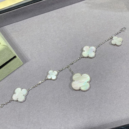 [⭐Sparkve]CLOVER 5 MOTIF WHITE MOP SILVER BRACELET