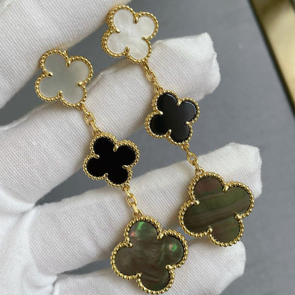 [⭐Sparkve]CLOVER 3 MOTIF MOP ONYX DARK MOP PINK GOLD EARRINGS