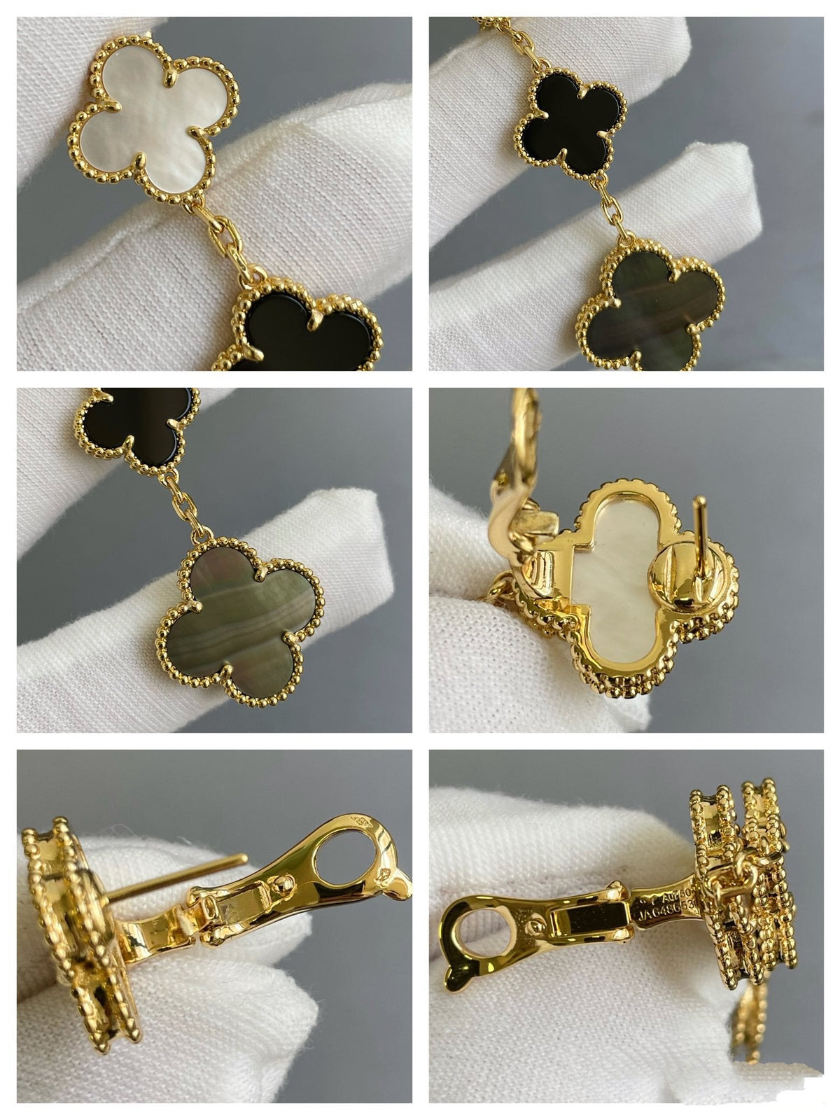 [⭐Sparkve]CLOVER 3 MOTIF MOP ONYX DARK MOP PINK GOLD EARRINGS