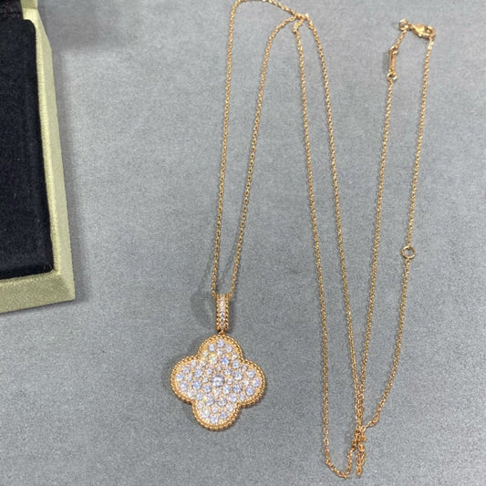 [⭐Sparkve]CLOVER 25MM LARGE PEDANT DIAMOND PAVED LONG NECKLACE