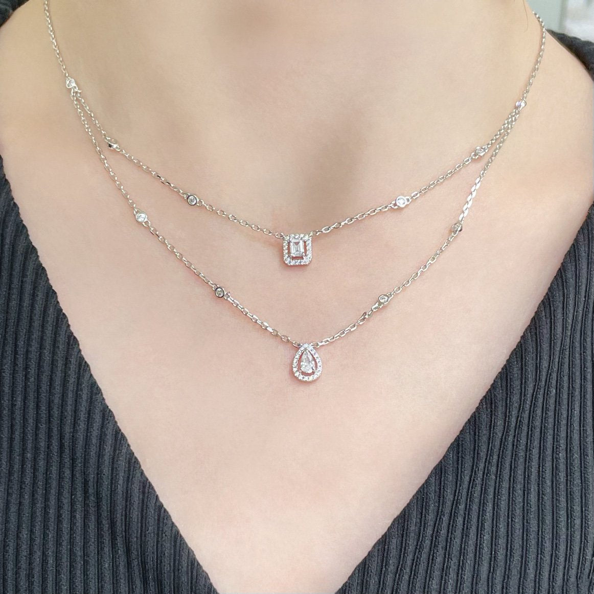 [⭐Sparkve]MY TWIN 2 ROW DIAMOND NECKLACE