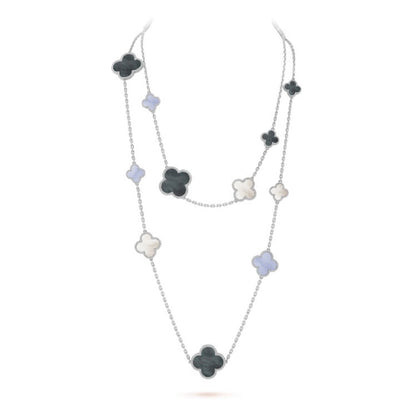 [⭐Sparkve]CLOVER 16 MOTIF CHALCEDONY MOP SILVER NECKLACE