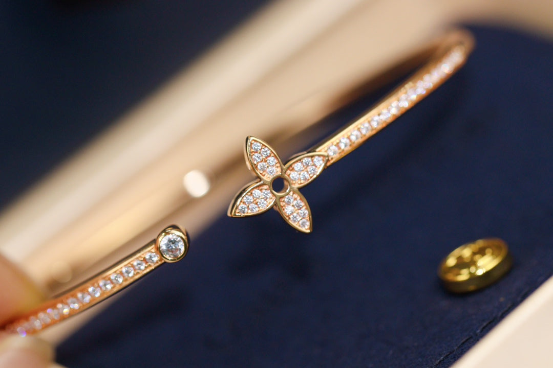 [⭐Sparkve]IDYLLE PINK GOLD OPEN BRACELET DIAMOND PAVED