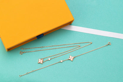 [⭐Sparkve]STAR PINK MOP 1 DIAMOND PINK GOLD NECKLACE