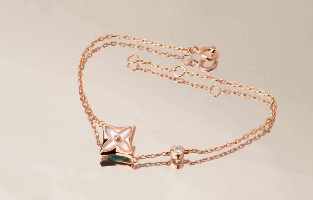 [⭐Sparkve]STAR PINK MOP 1 DIAMOND PINK GOLD NECKLACE