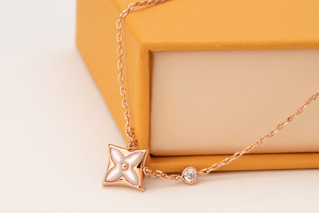 [⭐Sparkve]STAR PINK MOP 1 DIAMOND PINK GOLD NECKLACE