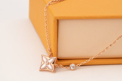 [⭐Sparkve]STAR PINK MOP 1 DIAMOND PINK GOLD NECKLACE