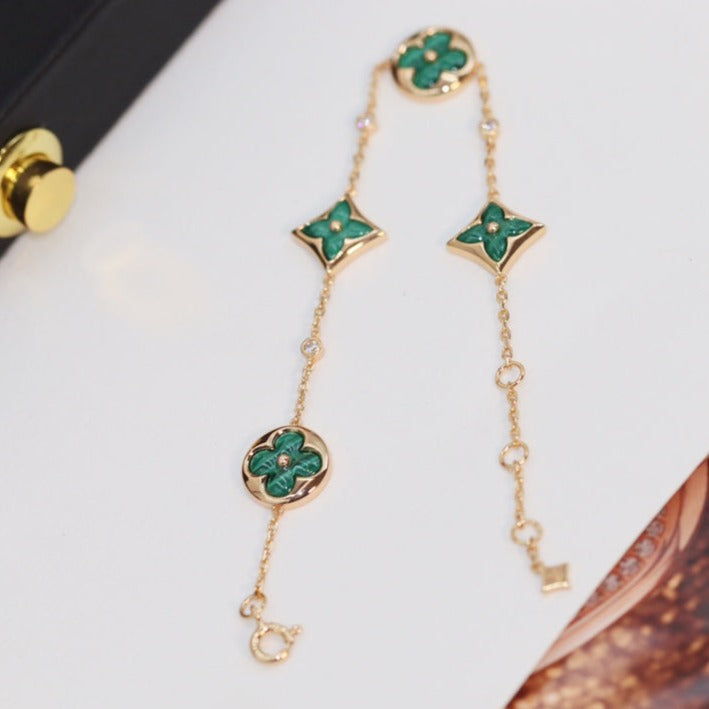 [⭐Sparkve]STAR AND SUN 4 MOTIF PINK GOLD MALACHITE BRACELET