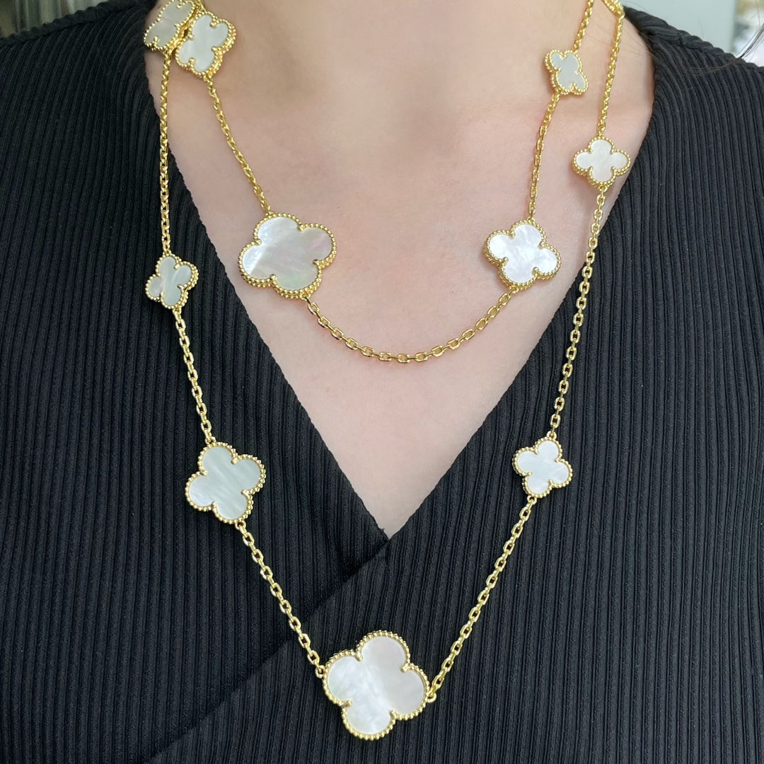[⭐Sparkve]CLOVER 16 MOTIF WHITE MOP GOLD NECKLACE