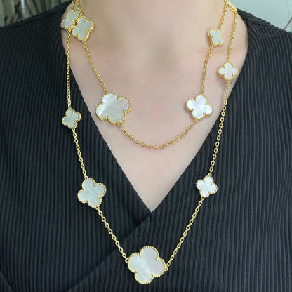 [⭐Sparkve]CLOVER 16 MOTIF WHITE MOP GOLD NECKLACE