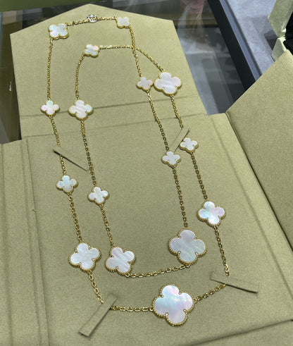 [⭐Sparkve]CLOVER 16 MOTIF WHITE MOP GOLD NECKLACE