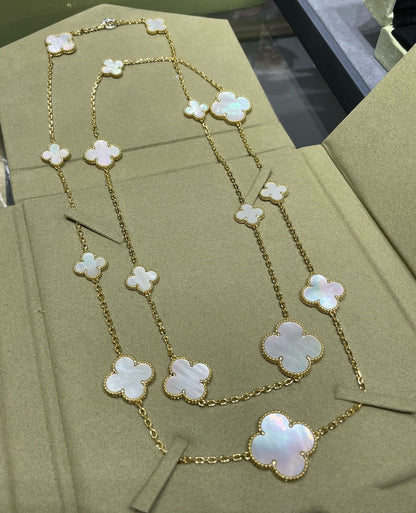 [⭐Sparkve]CLOVER 16 MOTIF WHITE MOP GOLD NECKLACE