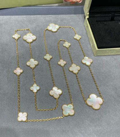 [⭐Sparkve]CLOVER 16 MOTIF WHITE MOP GOLD NECKLACE
