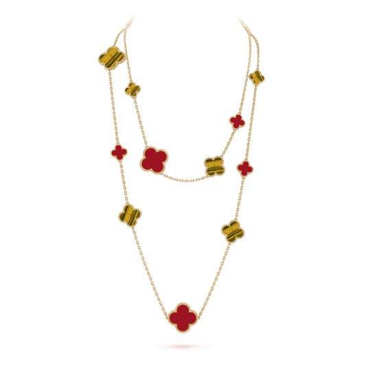[⭐Sparkve]CLOVER 16 MOTIF CARNELIAN TIGER EYE ROSE GOLD NECKLACE