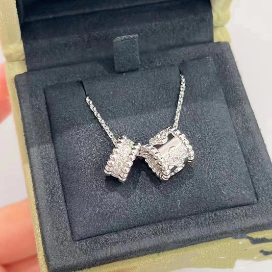 [⭐Sparkve]PERLEE DOUBLE PENDANT SILVER DIAMOND NECKLACE