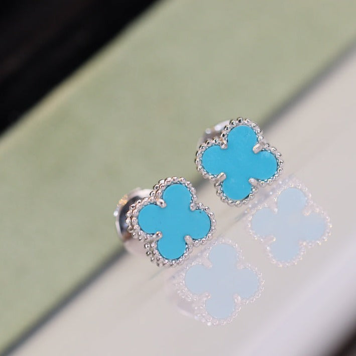 [⭐Sparkve]CLOVER MINI TURQUOISE SILVER STUD EARRINGS