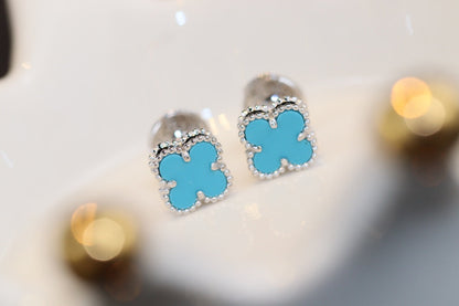 [⭐Sparkve]CLOVER MINI TURQUOISE SILVER STUD EARRINGS