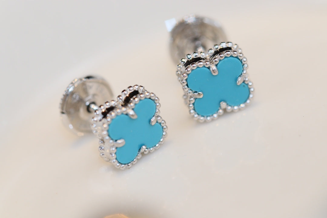 [⭐Sparkve]CLOVER MINI TURQUOISE SILVER STUD EARRINGS