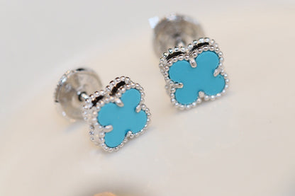 [⭐Sparkve]CLOVER MINI TURQUOISE SILVER STUD EARRINGS