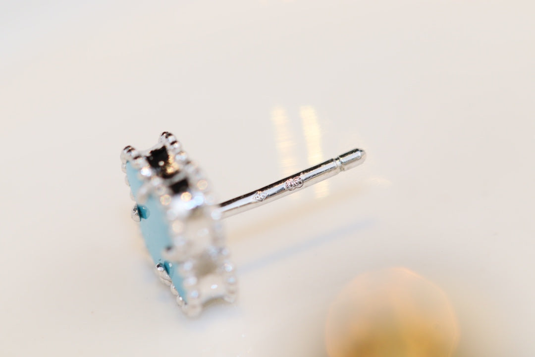 [⭐Sparkve]CLOVER MINI TURQUOISE SILVER STUD EARRINGS