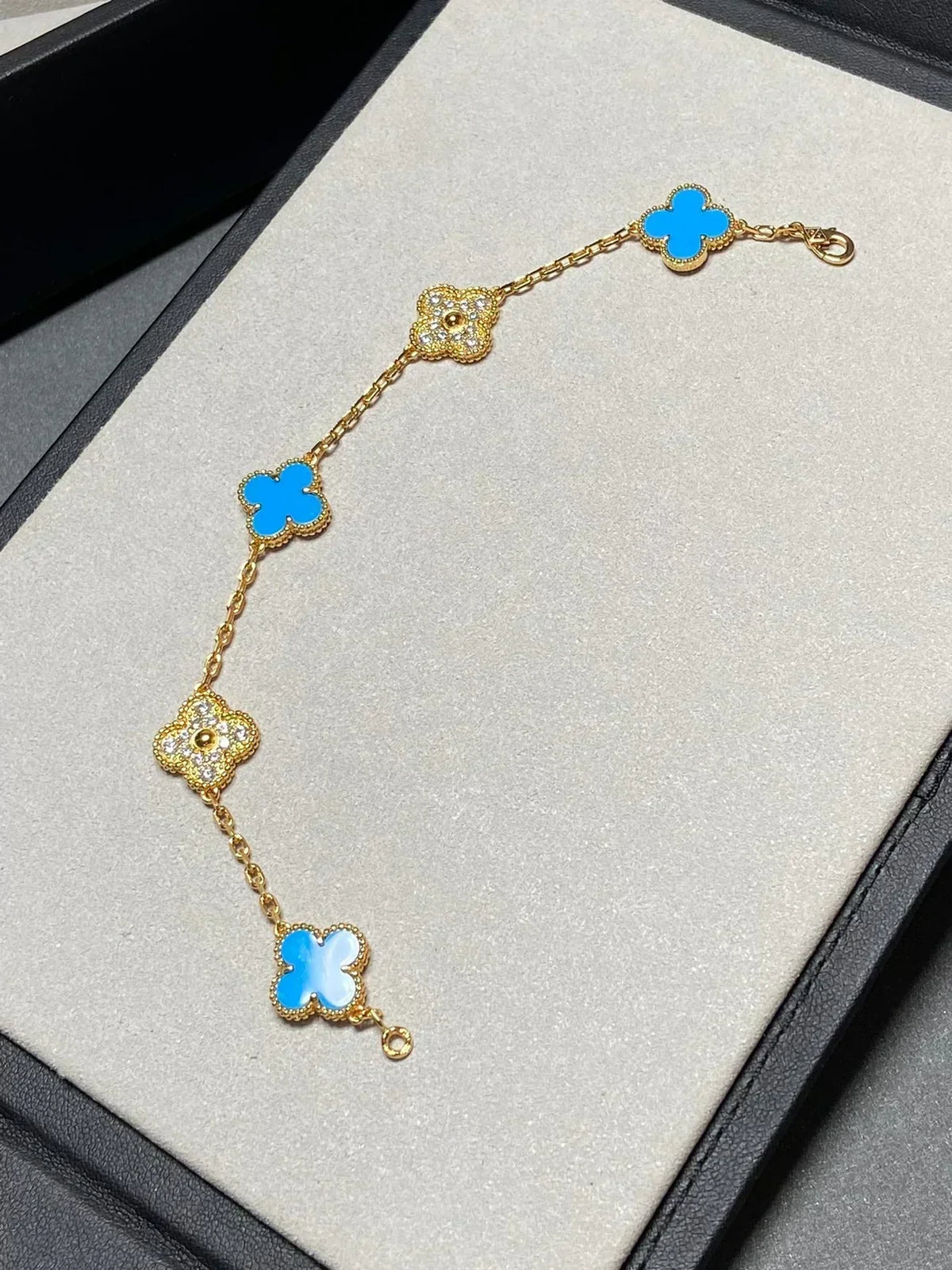[⭐Sparkve] CLOVER 5 MOTIF BLUE AGATE BRACELET COLLECTION