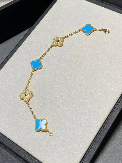 [⭐Sparkve] CLOVER 5 MOTIF BLUE AGATE BRACELET COLLECTION