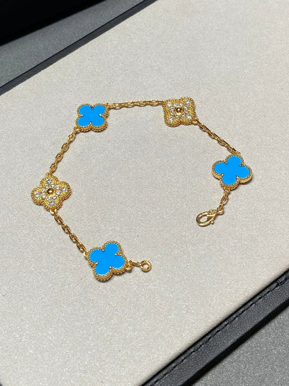 [⭐Sparkve] CLOVER 5 MOTIF BLUE AGATE BRACELET COLLECTION