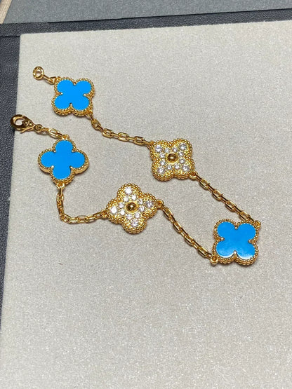 [⭐Sparkve] CLOVER 5 MOTIF BLUE AGATE BRACELET COLLECTION