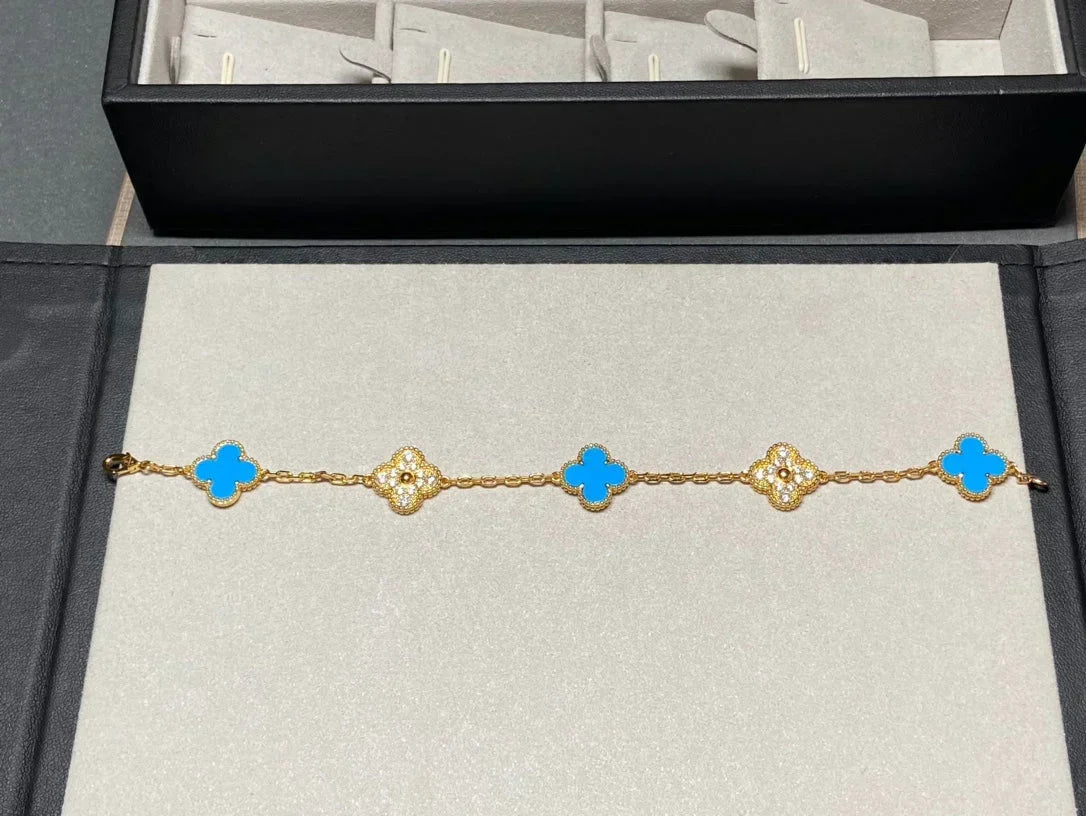 [⭐Sparkve] CLOVER 5 MOTIF BLUE AGATE BRACELET COLLECTION