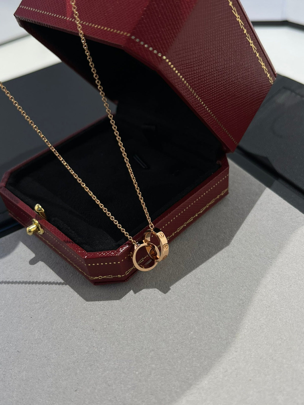 [⭐Sparkve]LOVE NECKLACE DOUBLE RING PINK GOLD