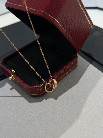 [⭐Sparkve]LOVE NECKLACE DOUBLE RING PINK GOLD