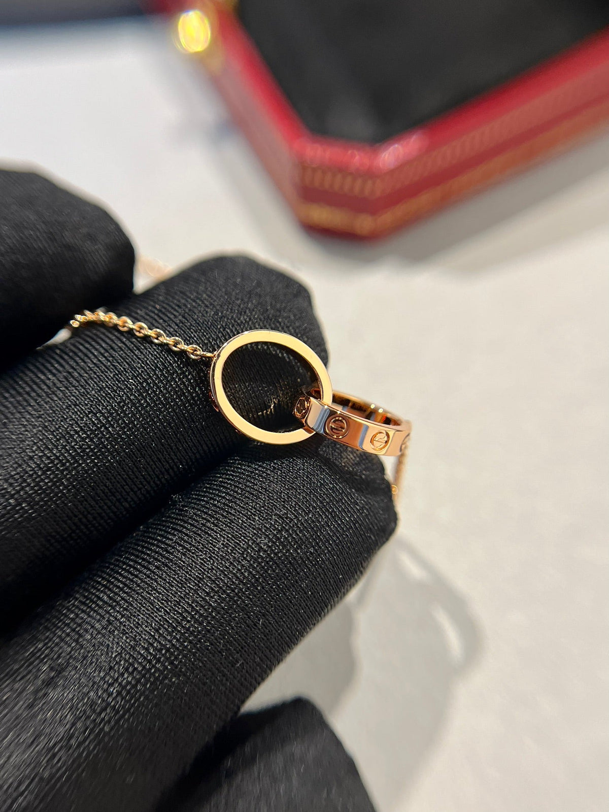 [⭐Sparkve]LOVE NECKLACE DOUBLE RING PINK GOLD