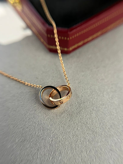 [⭐Sparkve]LOVE NECKLACE DOUBLE RING PINK GOLD
