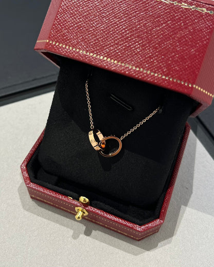 [⭐Sparkve]LOVE NECKLACE DOUBLE RING PINK GOLD